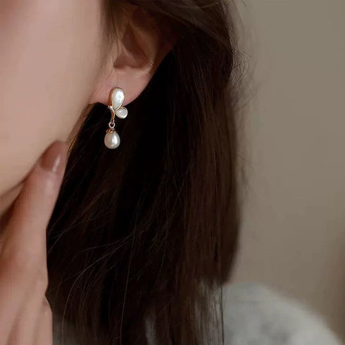 Flying Butterfly Drop Pearl Earrings - 18K Gold Vermeil